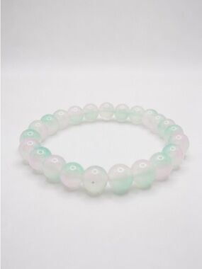 Mint & Blush Ombre Beaded Stretch Bracelet | Frosted Glass Pastel Stackable